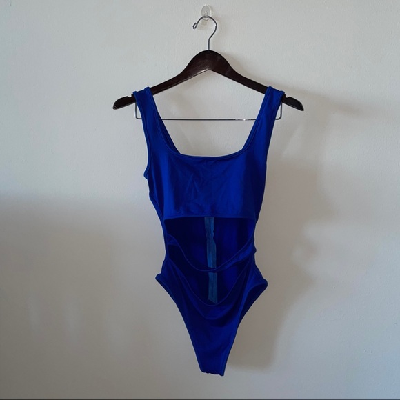 NWOT Royal Blue Cutout Strappy Bodysuit - Picture 1 of 5
